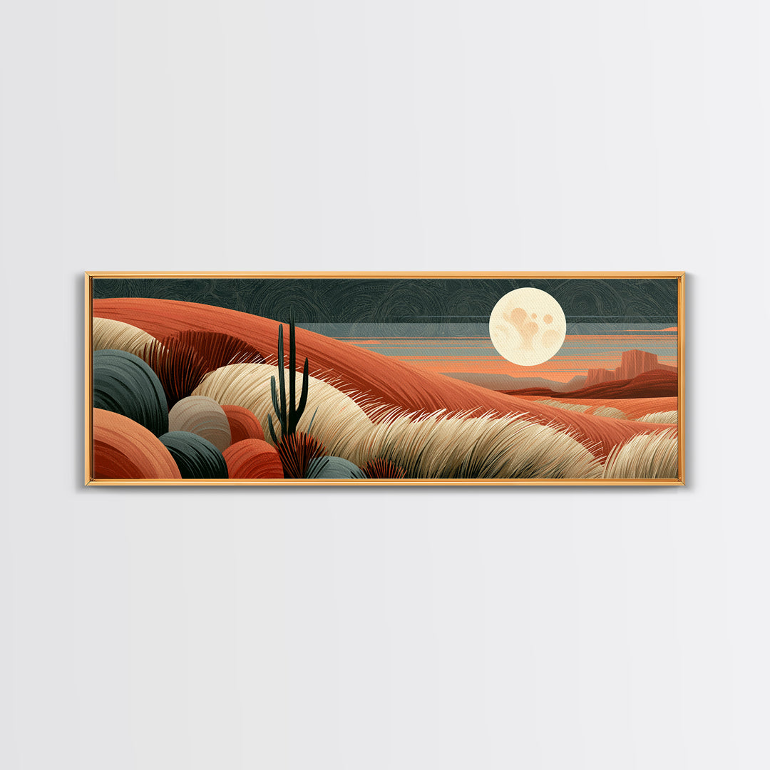 Desert Moon over Rolling Sand Canvas Print, Desert Art, Neutral Decor, Southwestern Decor, Oil Painting, Desert, Wall Decor, DES-3x1-98