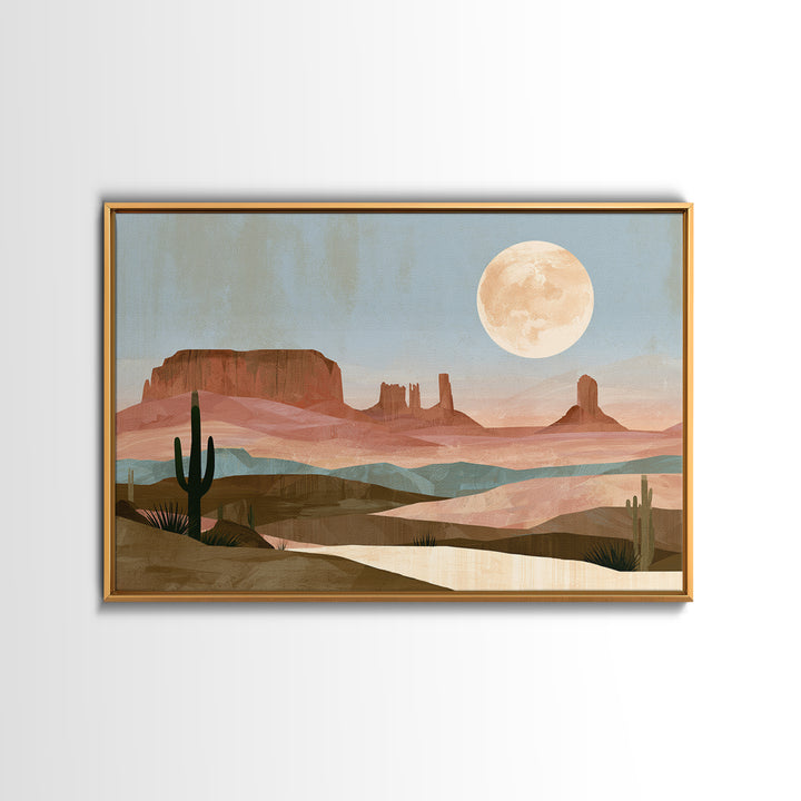 Desert Moon over Rolling Sand Framed Canvas Print, Desert Art, Modern Wall Art, Southwestern Decor, Oil Painting, Desert, DES-3x2-14