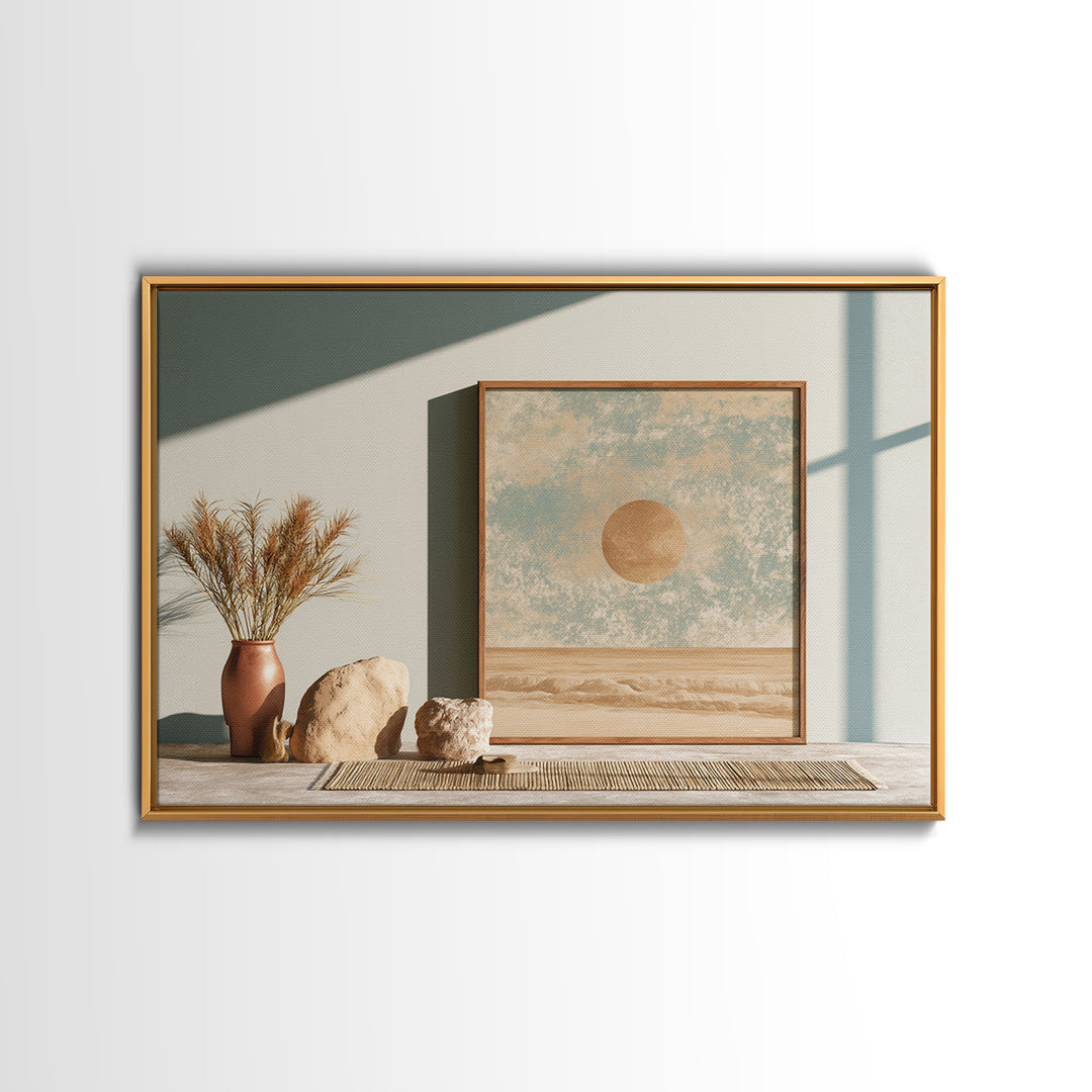 Minimal Beige Sun Framed Canvas Print, Desert Art, Abstract Wall Art, Southwestern Decor, Desert, Digital Download Art, DES-3x2-2