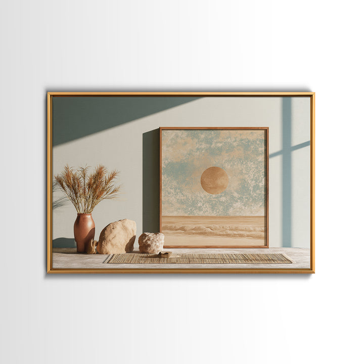 Minimal Beige Sun Framed Canvas Print, Desert Art, Abstract Wall Art, Southwestern Decor, Desert, Digital Download Art, DES-3x2-2