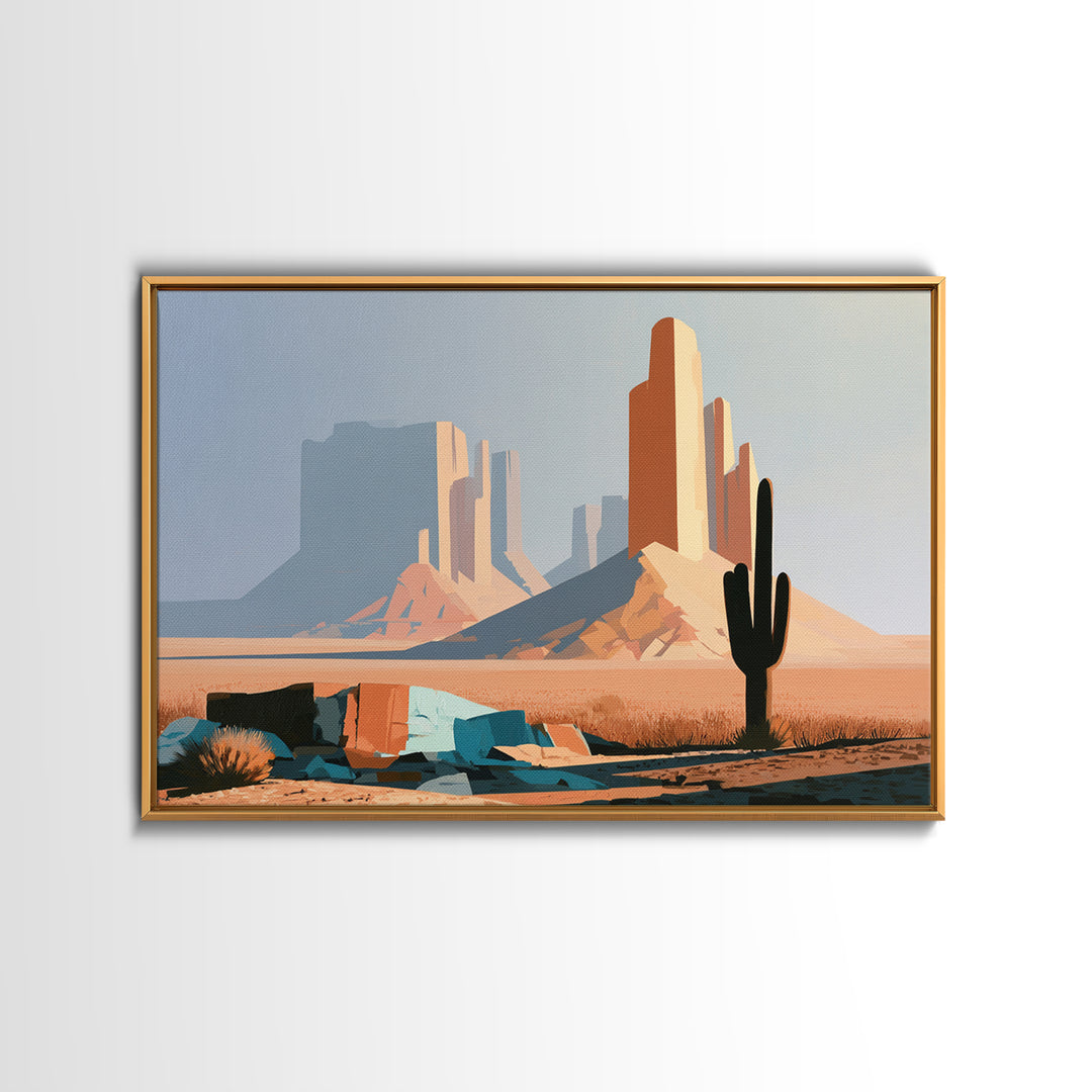 Terracotta and Cream Geometric Landscape Canvas Print, Desert Art, Western Decor, Southwestern Decor, Fine Art, Desert, DES-3x2-22