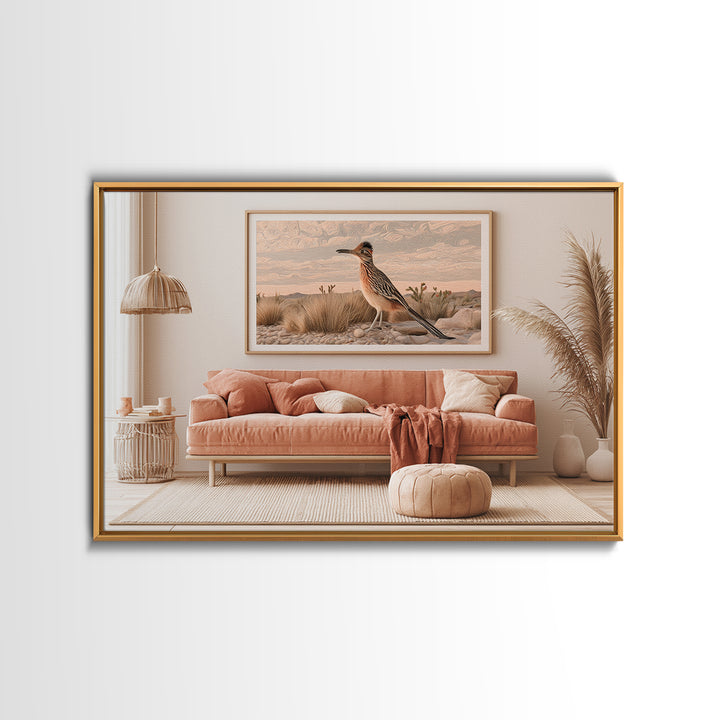 Roadrunner Bird in a Dry Wash Canvas Print, Desert Art, Landscape Art, Southwestern Decor, Fine Art, Desert, Art Print, DES-3x2-42