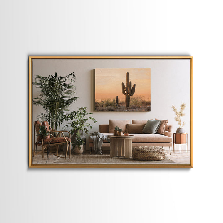 Saguaro Cactus under Orange Sunset Sky Canvas Print, Desert Art, Minimalist Decor, Southwestern Decor, Fine Art, Desert, DES-3x2-53