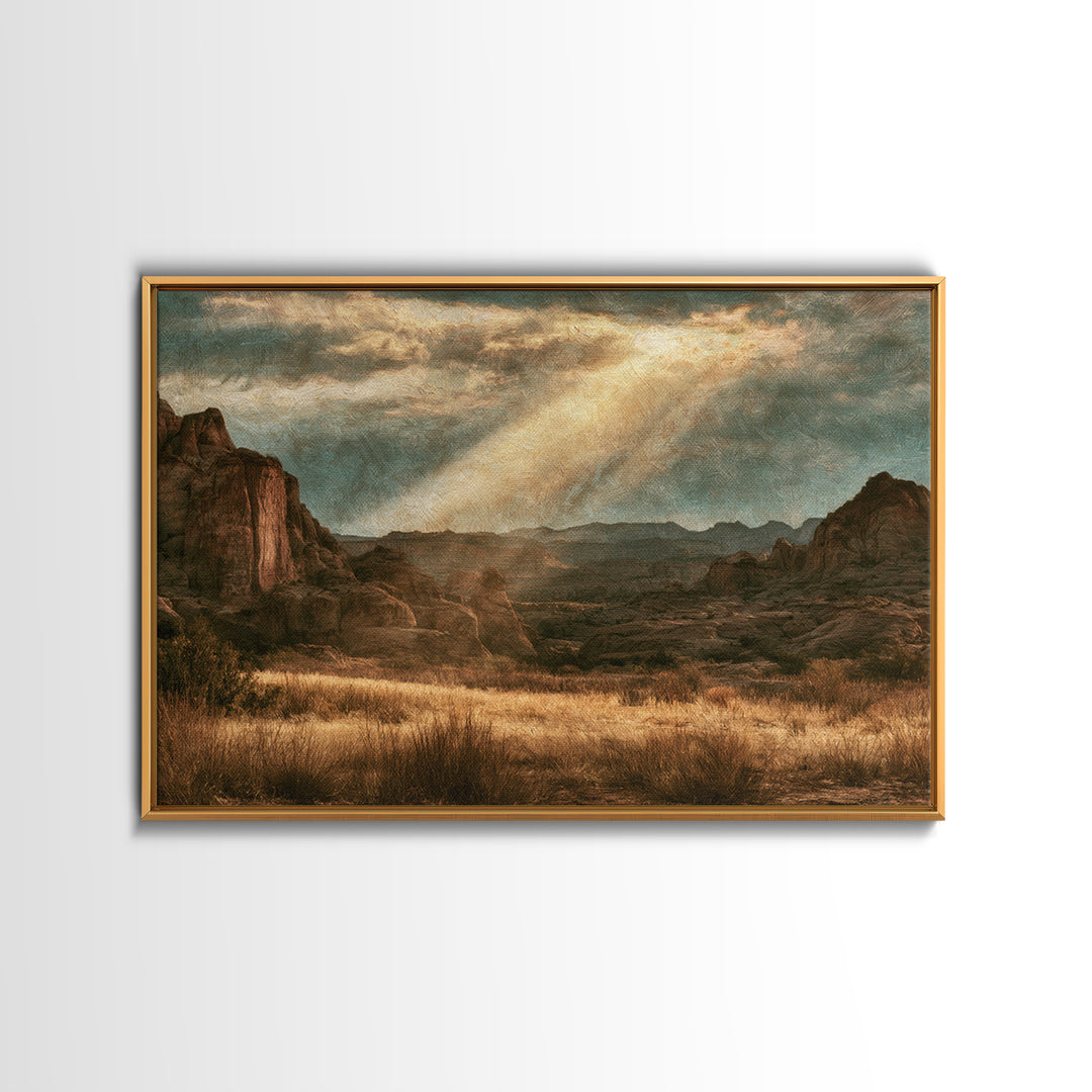 Sandstone Canyon with Dramatic Light Beam Canvas Print, Desert Art, Oil Painting, Southwestern Decor, Desert, Bedroom Wall Art, DES-3x2-68