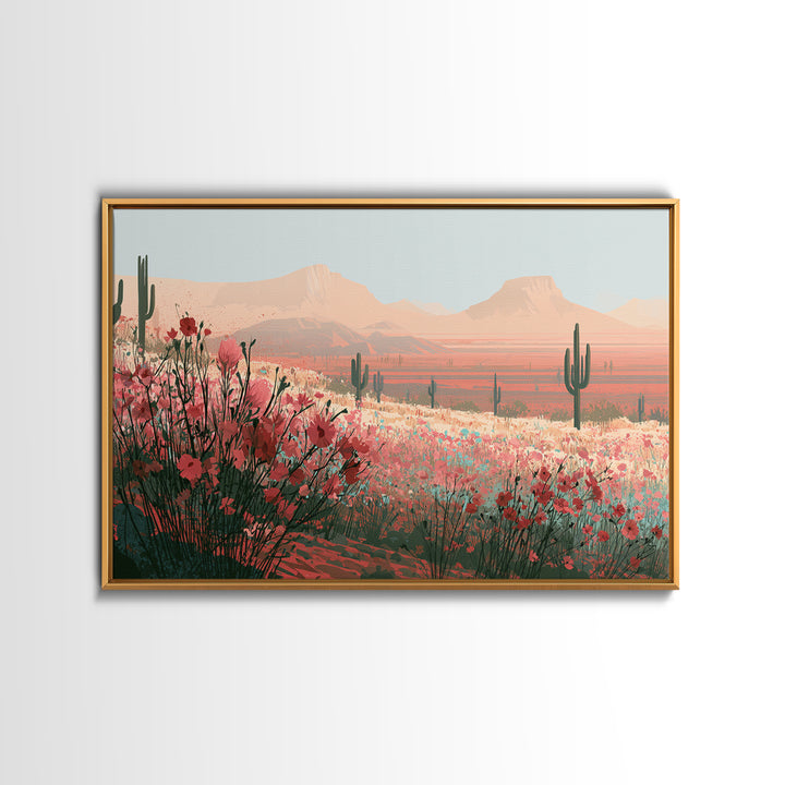 Desert Wildflowers After Spring Rain Framed Canvas Print, Desert Art, Original Art, Southwestern Decor, Fine Art, Desert, DES-3x2-80