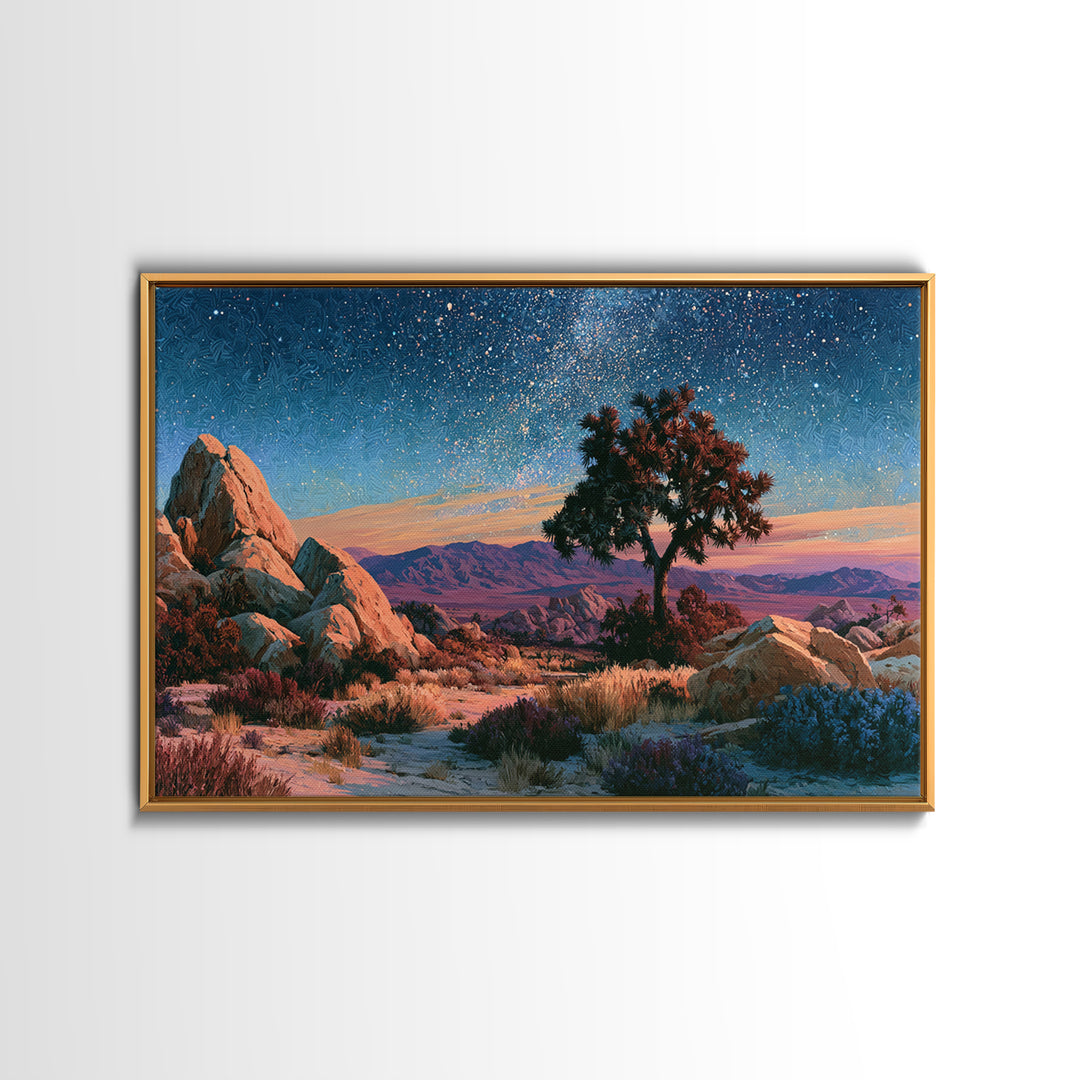Joshua Tree under Star Filled Night Framed Canvas Print, Desert Art, Statement Artwork, Southwestern Decor, Fine Art, Desert, DES-3x2-82