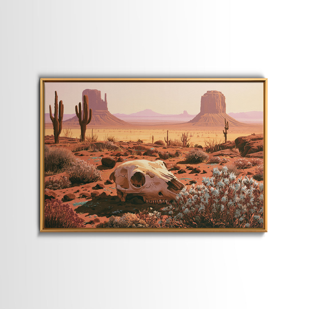 Sun Bleached Skull and Desert Flowers Canvas Print, Desert Art, Printable Art, Southwestern Decor, Oil Painting, Desert, DES-3x2-88