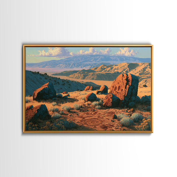 Ancient Desert Petroglyph Design Framed Canvas Print, Desert Art, Room Decor, Southwestern Decor, Desert, Abstract Wall Art, DES-3x2-97