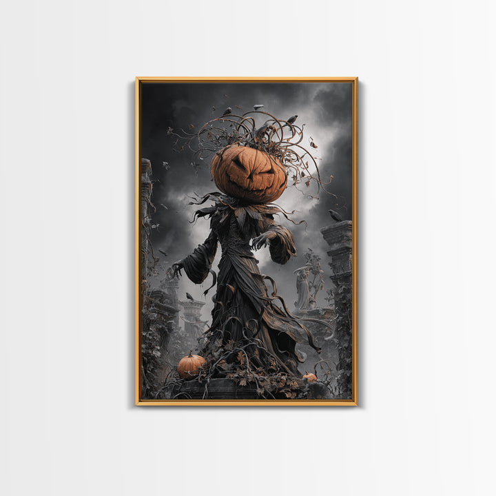 The Jack-O'-Lantern King, Vertical Wall Art, Spooky Home Decor, Canvas Print, Halloween Wall Decor, Gothic Home Decor, Macabre Wall Art