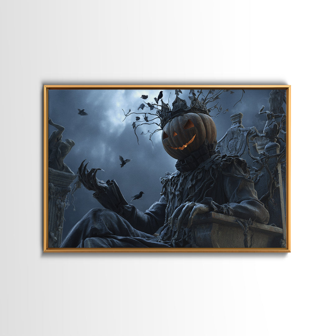 The Jack-O'-Lantern King, Landscape Wall Art, Macabre Wall Art, Framed Canvas Print, Halloween Wall Decor, Gothic Home Decor