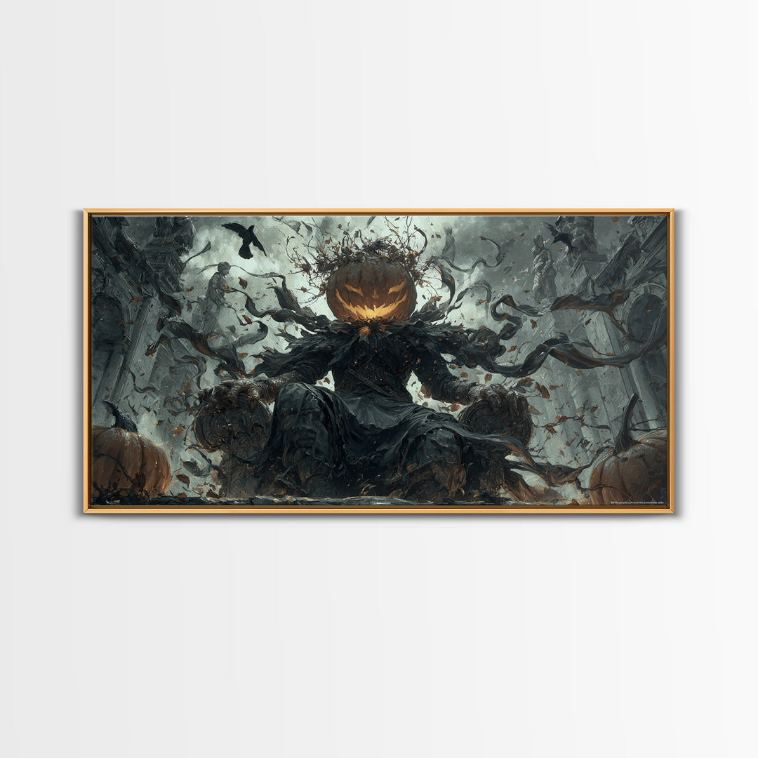 The Jack-O'-Lantern King, Wide Panoramic Art, Dark Fantasy Wall Art, Canvas Print, Halloween Wall Decor, Gothic Home Decor, Horror Wall Art