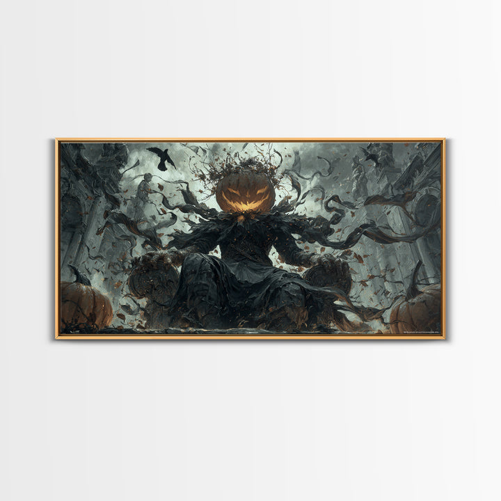 The Jack-O'-Lantern King, Wide Panoramic Art, Dark Fantasy Wall Art, Canvas Print, Halloween Wall Decor, Gothic Home Decor, Horror Wall Art