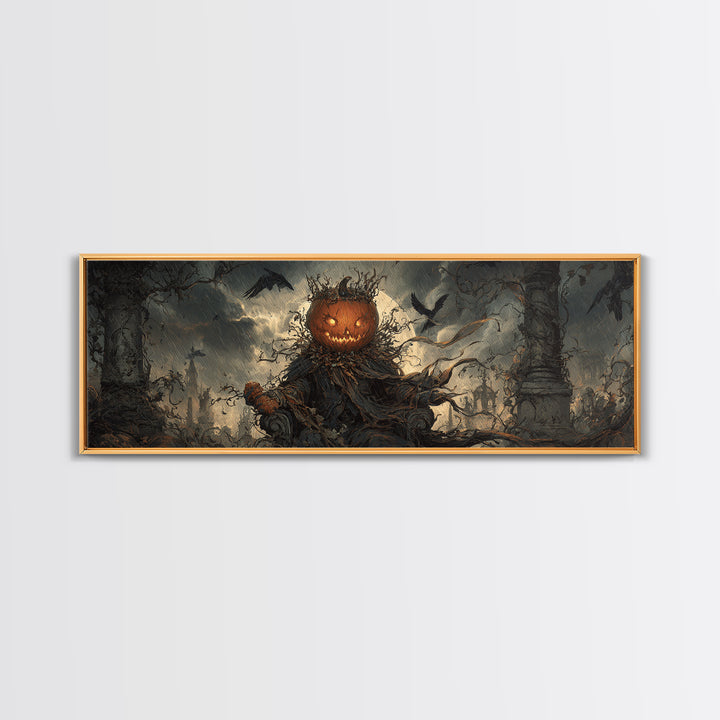 The Jack-O'-Lantern King, Extra Wide Wall Art, Dark Fantasy Wall Art, Canvas Print, Halloween Wall Decor, Gothic Home Decor