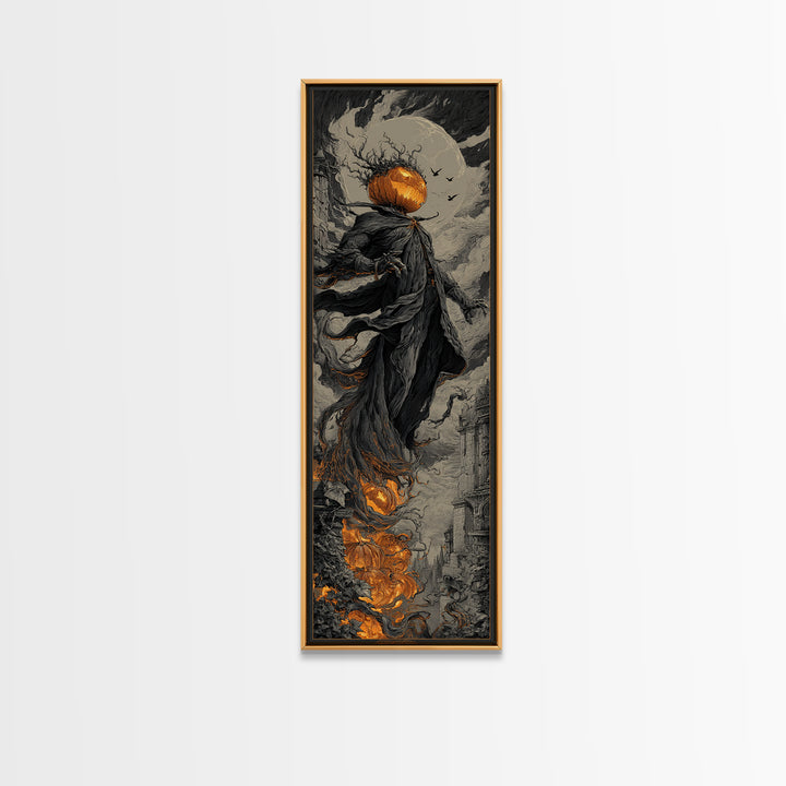 The Jack-O'-Lantern King, Tall Narrow Wall Art, Spooky Home Decor, Canvas Print, Halloween Wall Decor, Gothic Home Decor