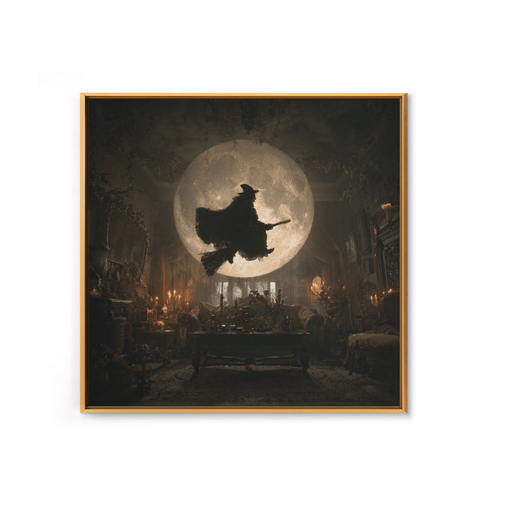 The Moonlit Witch, Square Wall Art, Haunted Gothic Art, Framed Canvas Print, Halloween Wall Decor, Gothic Home Decor, Dark Fantasy Art