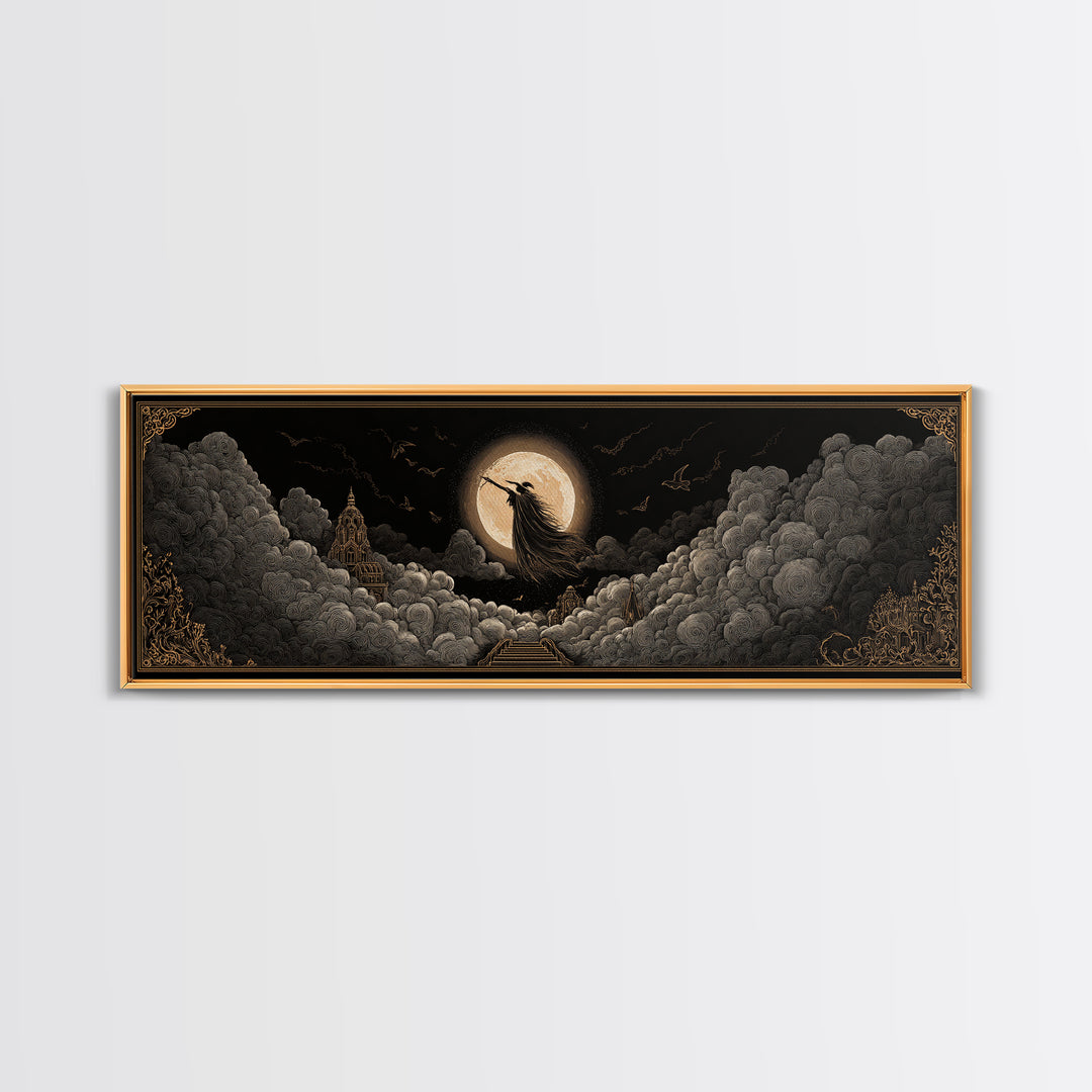 The Moonlit Witch, Extra Wide Wall Art, Dark Fantasy Wall Art, Canvas Print, Halloween Wall Decor, Gothic Home Decor, Spooky Wall Decor