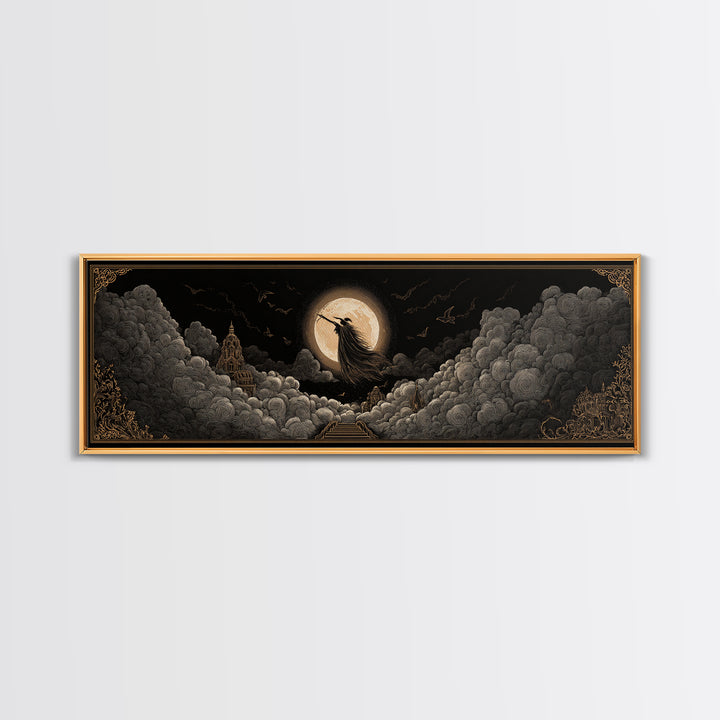 The Moonlit Witch, Extra Wide Wall Art, Dark Fantasy Wall Art, Canvas Print, Halloween Wall Decor, Gothic Home Decor, Spooky Wall Decor