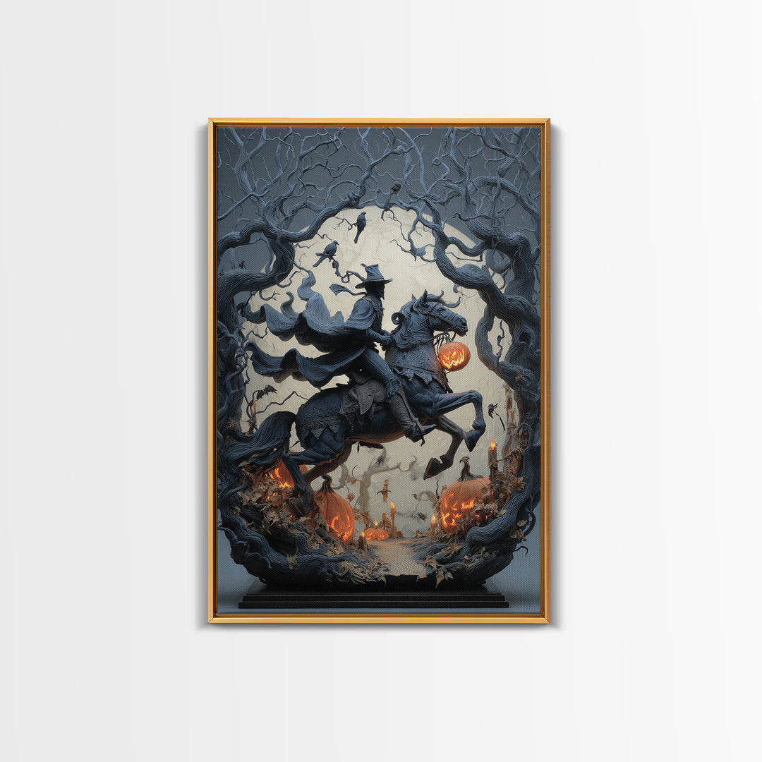 The Headless Horseman, Vertical Wall Art, Macabre Wall Art, Framed Canvas Print, Halloween Wall Decor, Gothic Home Decor, Statement Wall Art