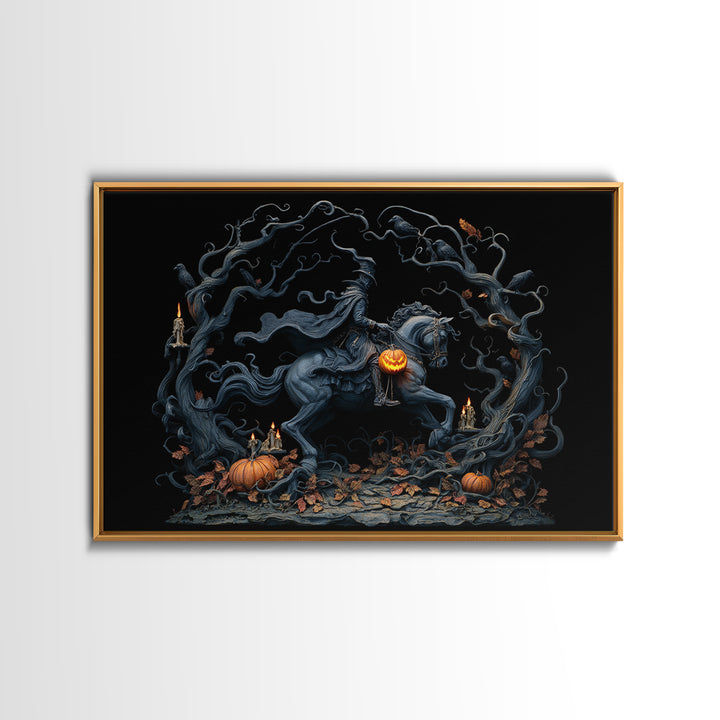 The Headless Horseman, Landscape Wall Art, Macabre Wall Art, Framed Canvas Print, Halloween Wall Decor, Gothic Home Decor, Spooky Wall Decor