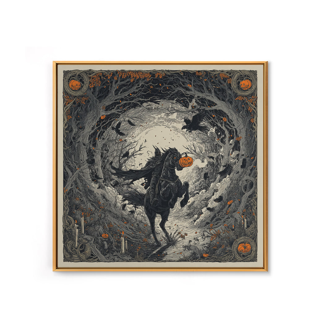 The Headless Horseman, Square Wall Art, Gothic Horror Wall Art, Framed Canvas Print, Halloween Wall Decor, Gothic Home Decor