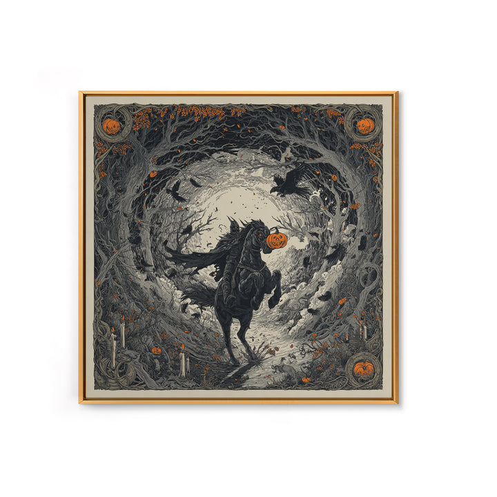 The Headless Horseman, Square Wall Art, Gothic Horror Wall Art, Framed Canvas Print, Halloween Wall Decor, Gothic Home Decor