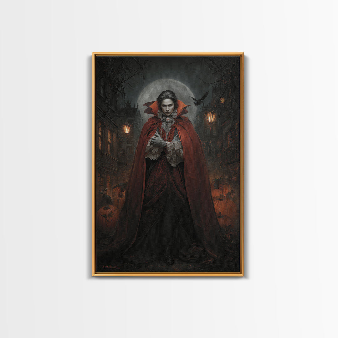 The Crimson Vampire, Vertical Wall Art, Gothic Horror Wall Art, Framed Canvas Print, Halloween Wall Decor, Gothic Home Decor