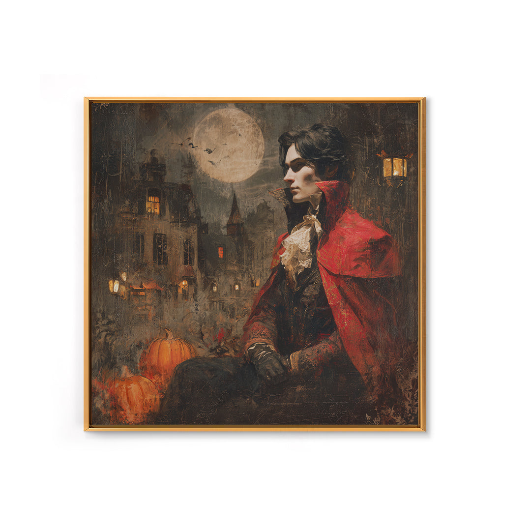 The Crimson Vampire, Square Wall Art, Macabre Wall Art, Framed Canvas Print, Halloween Wall Decor, Gothic Home Decor, Seasonal Home Decor