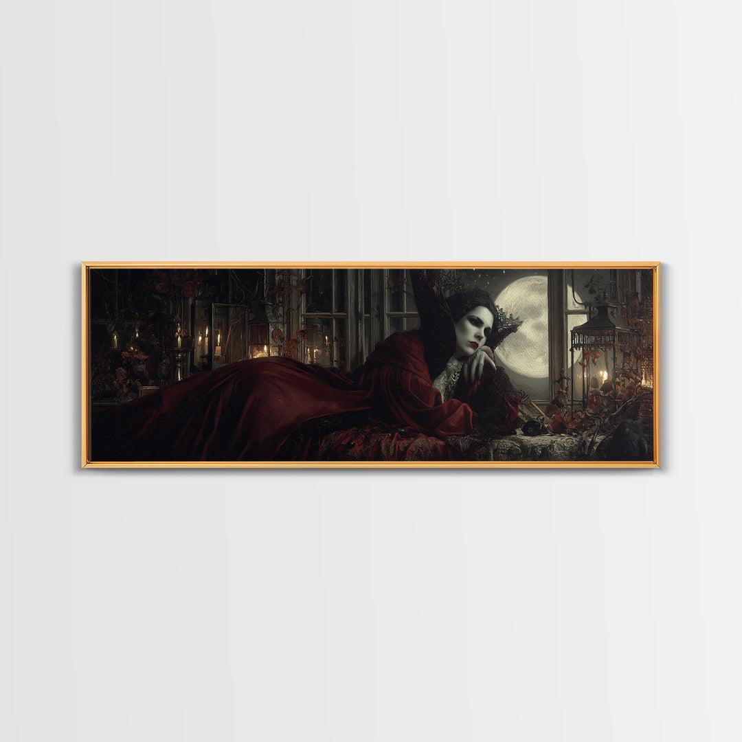 The Crimson Vampire, Extra Wide Wall Art, Dark Fantasy Wall Art, Canvas Print, Halloween Wall Decor, Gothic Home Decor, Spooky Wall Decor
