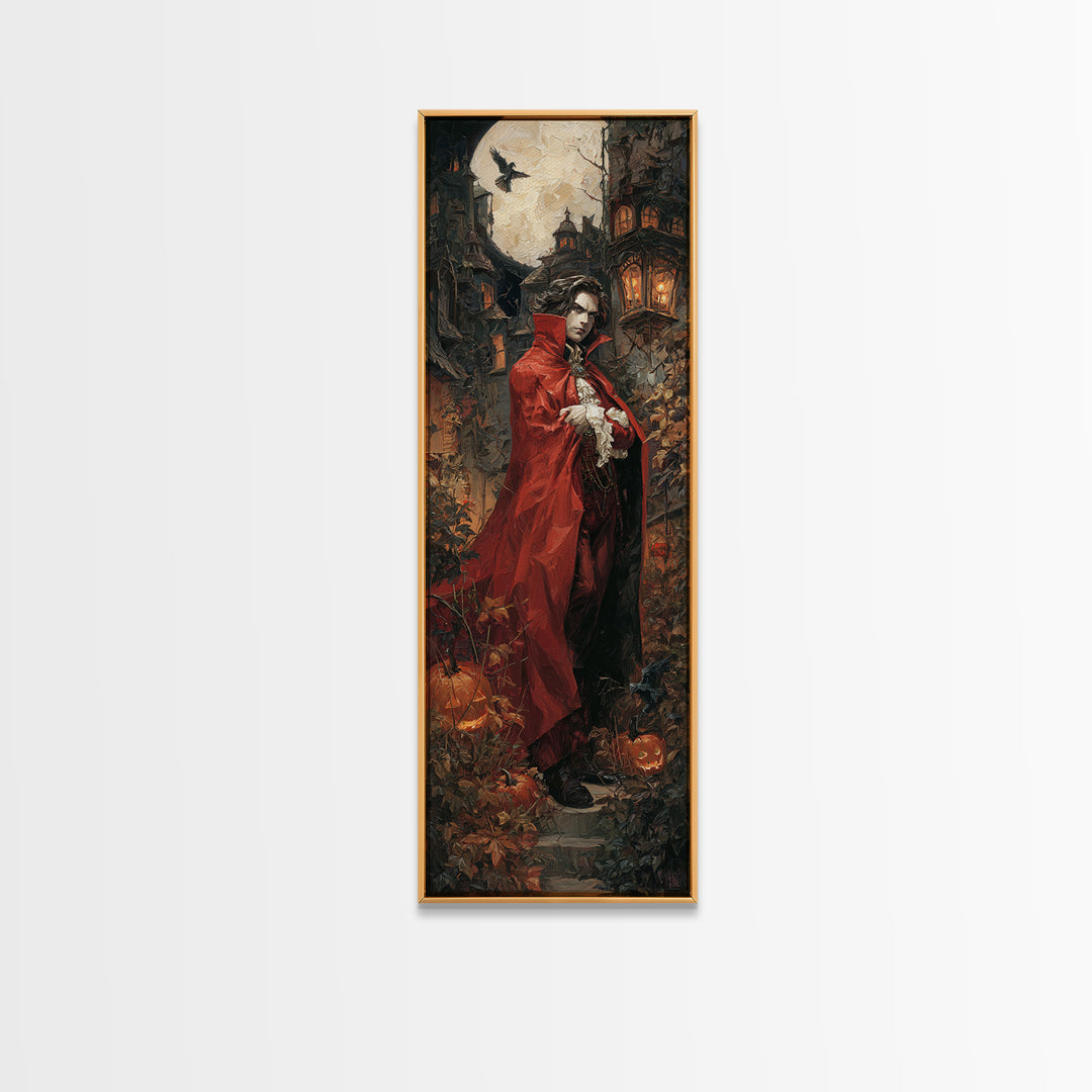 The Crimson Vampire, Tall Narrow Wall Art, Spooky Home Decor, Canvas Print, Halloween Wall Decor, Gothic Home Decor, Spooky Wall Decor