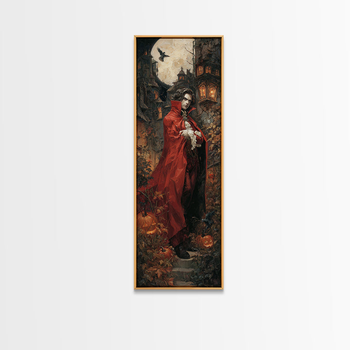 The Crimson Vampire, Tall Narrow Wall Art, Spooky Home Decor, Canvas Print, Halloween Wall Decor, Gothic Home Decor, Spooky Wall Decor