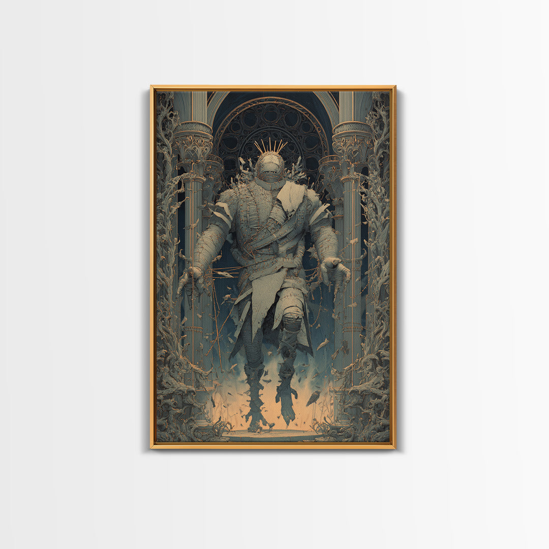 The Stitched Giant, Vertical Wall Art, Gothic Horror Wall Art, Framed Canvas Print, Halloween Wall Decor, Gothic Home Decor