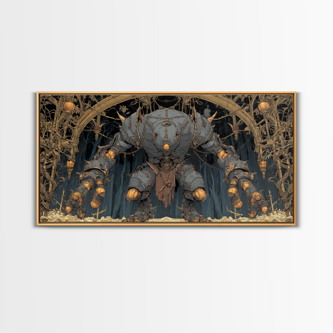 The Stitched Giant, Wide Panoramic Art, Haunted Gothic Art, Framed Canvas Print, Halloween Wall Decor, Gothic Home Decor, Dark Fantasy Art
