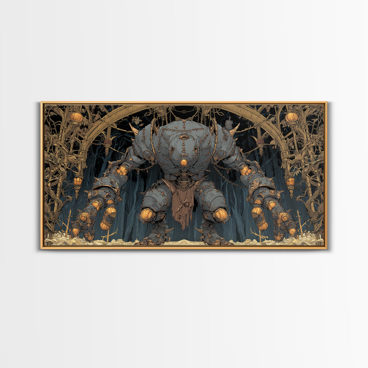 The Stitched Giant, Wide Panoramic Art, Haunted Gothic Art, Framed Canvas Print, Halloween Wall Decor, Gothic Home Decor, Dark Fantasy Art