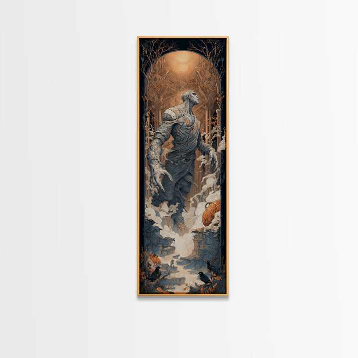 The Stitched Giant, Tall Narrow Wall Art, Gothic Horror Wall Art, Framed Canvas Print, Halloween Wall Decor, Gothic Home Decor