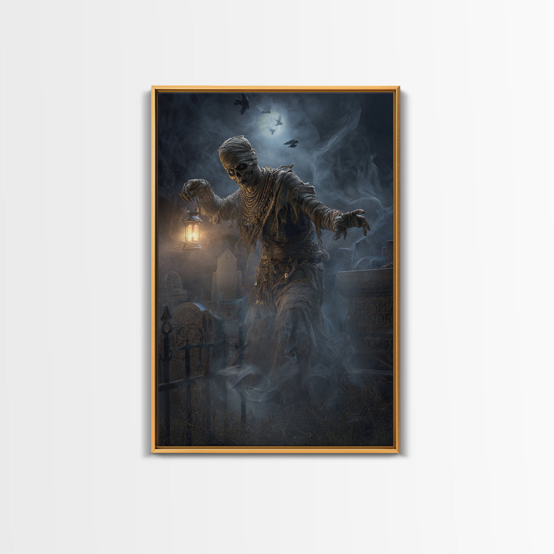 The Mummy Pharaoh, Vertical Wall Art, Haunted Gothic Art, Framed Canvas Print, Halloween Wall Decor, Gothic Home Decor, Statement Wall Art