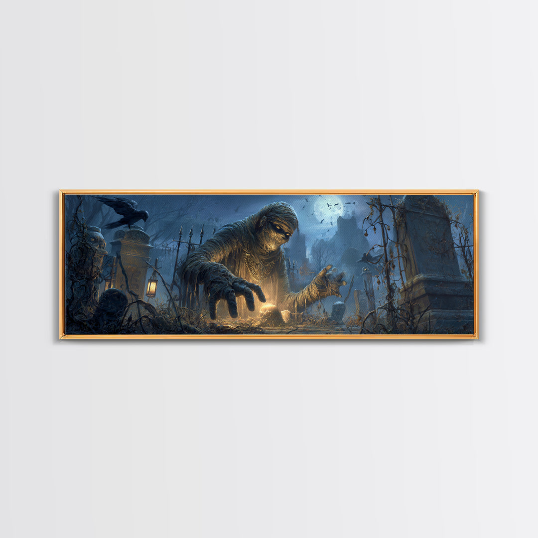 The Mummy Pharaoh, Extra Wide Wall Art, Gothic Horror Wall Art, Framed Canvas Print, Halloween Wall Decor, Gothic Home Decor