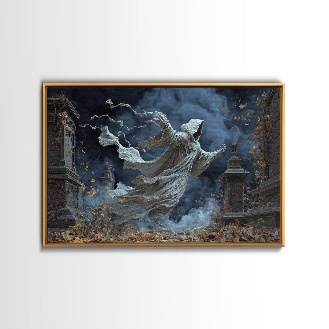 The Graveyard Ghost, Landscape Wall Art, Dark Halloween Decor, Canvas Print, Halloween Wall Decor, Gothic Home Decor, Statement Wall Art