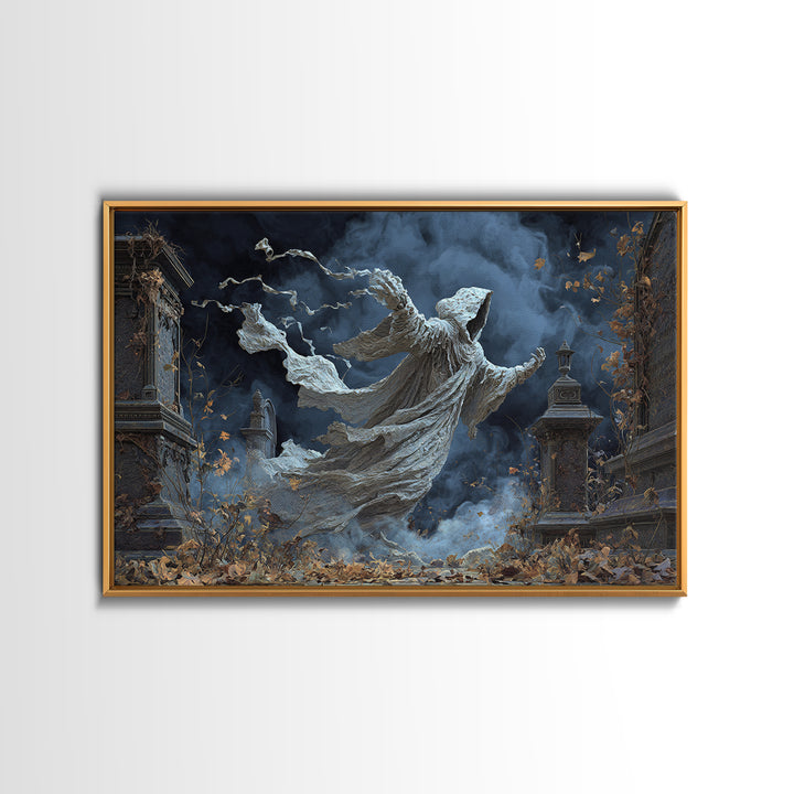 The Graveyard Ghost, Landscape Wall Art, Dark Halloween Decor, Canvas Print, Halloween Wall Decor, Gothic Home Decor, Statement Wall Art