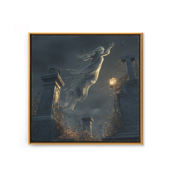 The Graveyard Ghost, Square Wall Art, Haunted Gothic Art, Framed Canvas Print, Halloween Wall Decor, Gothic Home Decor, Spooky Wall Decor