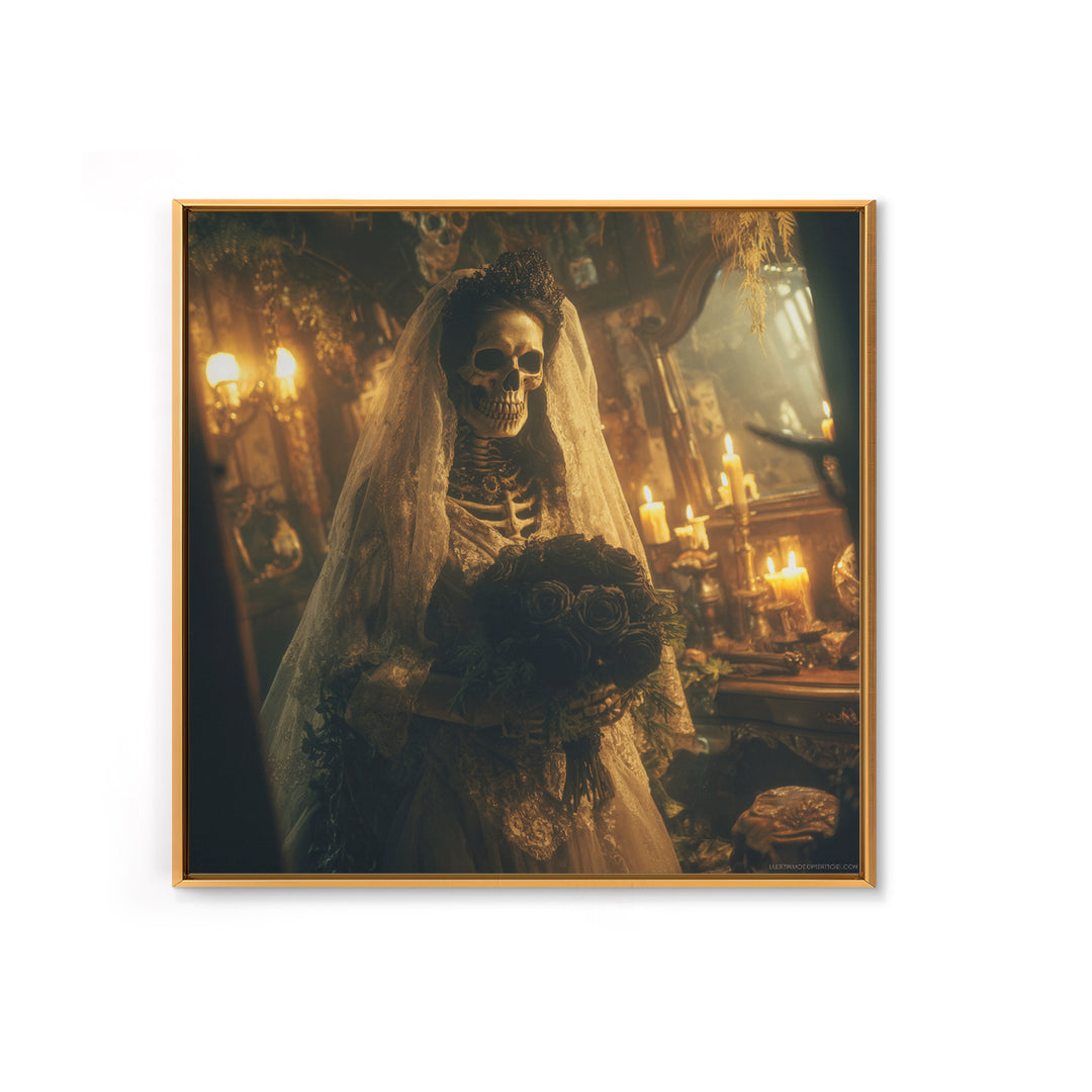 The Skeletal Bride, Square Wall Art, Haunted Gothic Art, Framed Canvas Print, Halloween Wall Decor, Gothic Home Decor, Macabre Wall Art