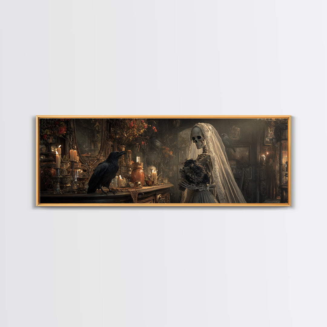 The Skeletal Bride, Extra Wide Wall Art, Spooky Home Decor, Canvas Print, Halloween Wall Decor, Gothic Home Decor, Halloween Wall Art