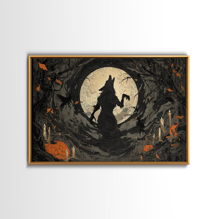 The Moon-Cursed Werewolf, Landscape Wall Art, Dark Halloween Decor, Canvas Print, Halloween Wall Decor, Gothic Home Decor