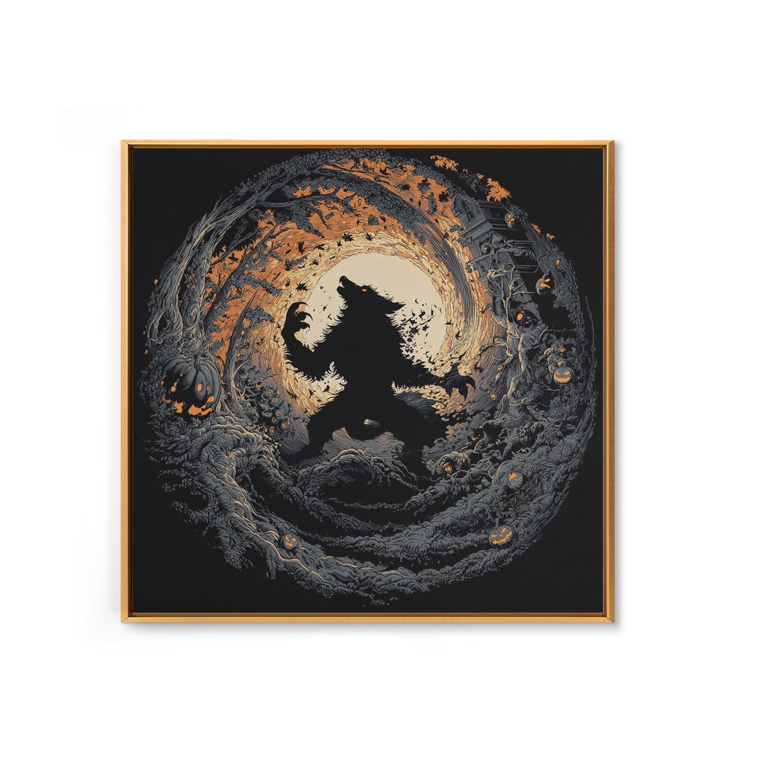 The Moon-Cursed Werewolf, Square Wall Art, Haunted Gothic Art, Framed Canvas Print, Halloween Wall Decor, Gothic Home Decor