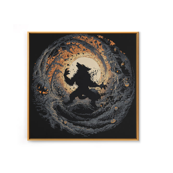 The Moon-Cursed Werewolf, Square Wall Art, Haunted Gothic Art, Framed Canvas Print, Halloween Wall Decor, Gothic Home Decor