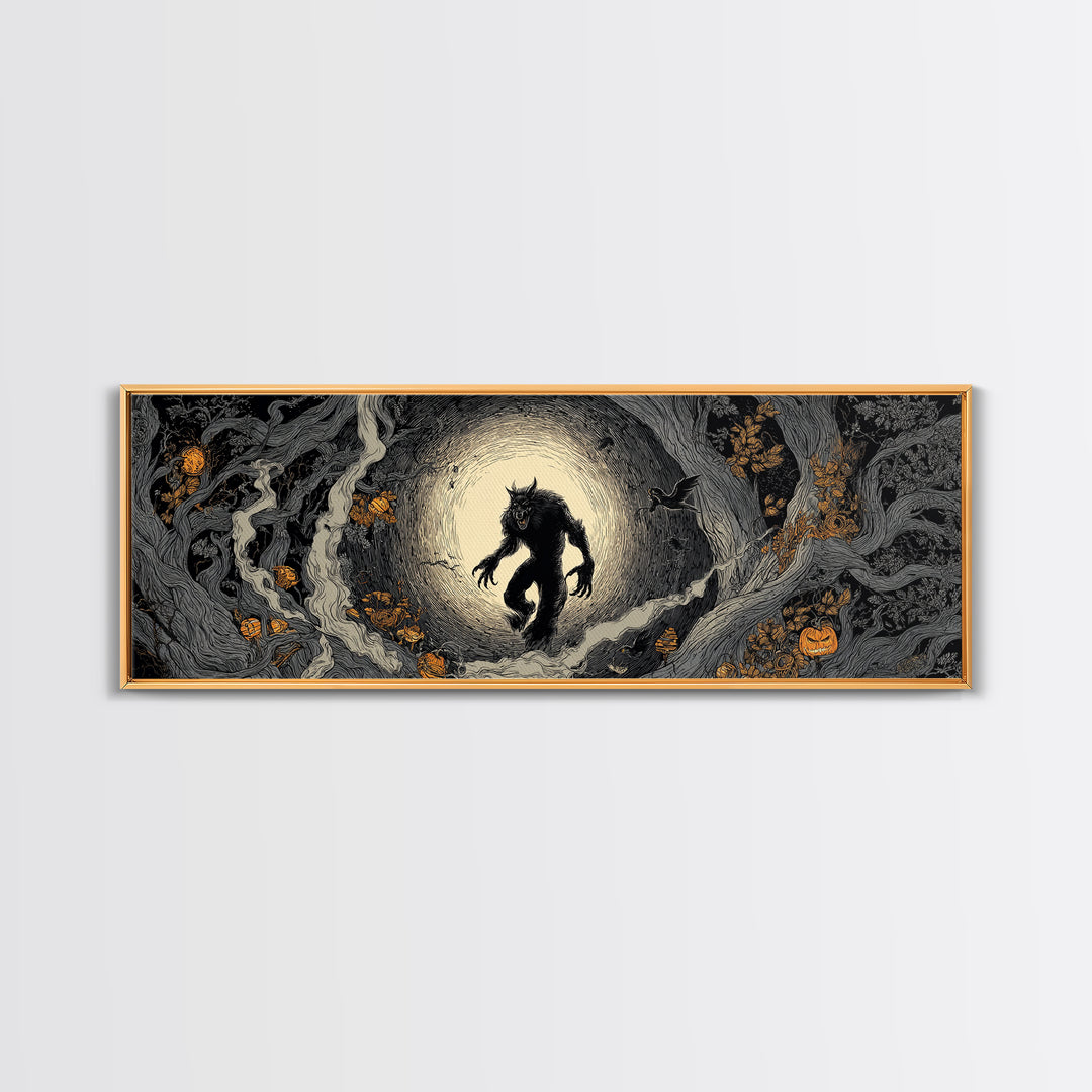 The Moon-Cursed Werewolf, Extra Wide Wall Art, Spooky Home Decor, Canvas Print, Halloween Wall Decor, Gothic Home Decor, Horror Wall Art