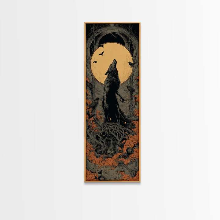 The Moon-Cursed Werewolf, Tall Narrow Wall Art, Dark Fantasy Wall Art, Canvas Print, Halloween Wall Decor, Gothic Home Decor