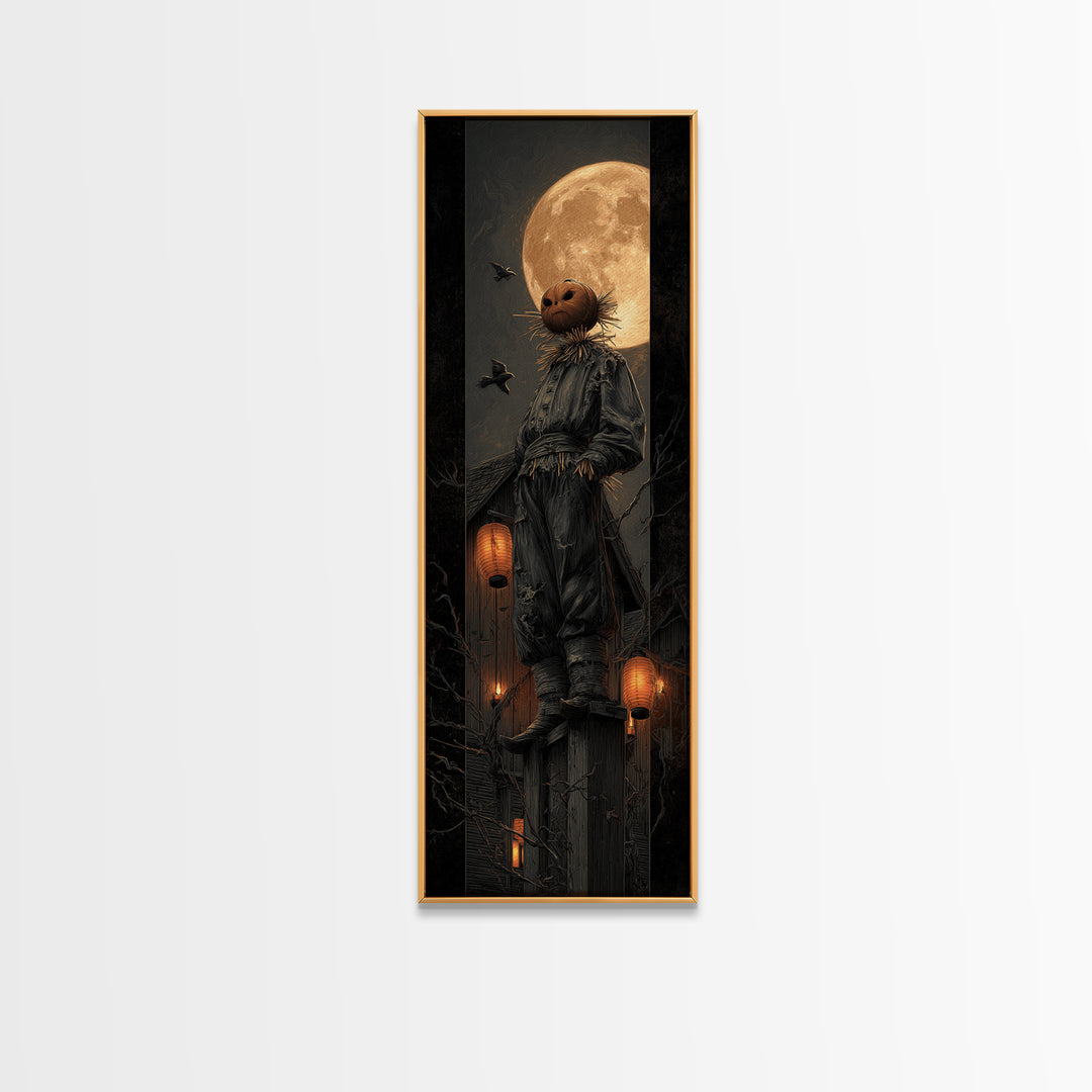 The Living Scarecrow, Tall Narrow Wall Art, Macabre Wall Art, Framed Canvas Print, Halloween Wall Decor, Gothic Home Decor
