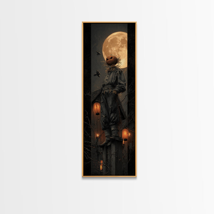 The Living Scarecrow, Tall Narrow Wall Art, Macabre Wall Art, Framed Canvas Print, Halloween Wall Decor, Gothic Home Decor