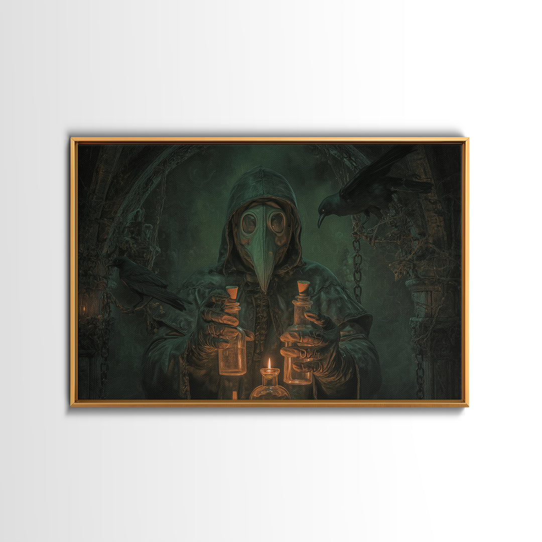 The Plague Doctor, Landscape Wall Art, Gothic Horror Wall Art, Framed Canvas Print, Halloween Wall Decor, Gothic Home Decor
