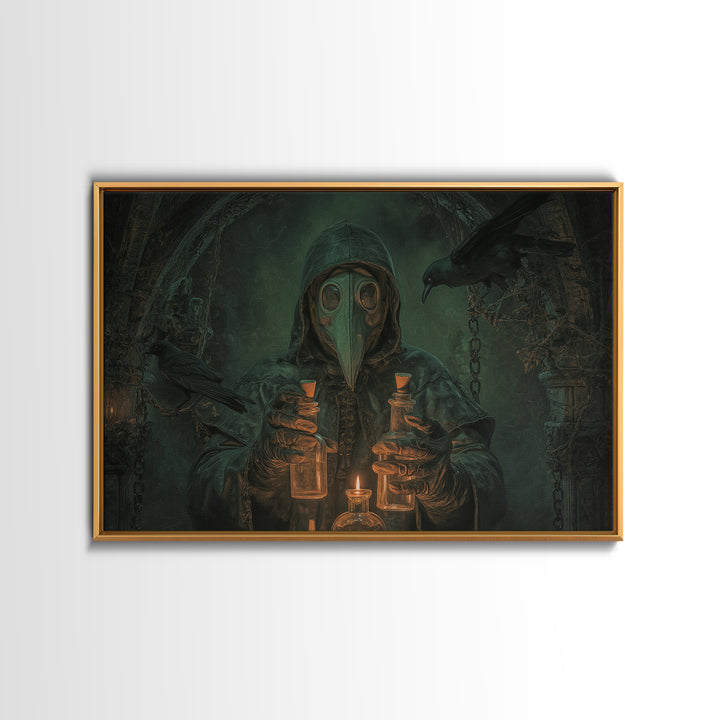 The Plague Doctor, Landscape Wall Art, Gothic Horror Wall Art, Framed Canvas Print, Halloween Wall Decor, Gothic Home Decor